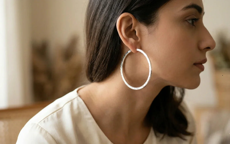 925 sterling silver hoop earrings styled with ethnic kurta