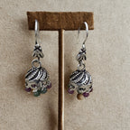 Intricate Silver Jhumka Earrings with Multicolor Beads - Bhavya Silvers