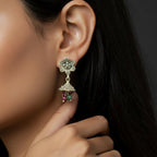 Handcrafted Floral Silver Drop Earrings with Gemstones - Bhavya Silvers