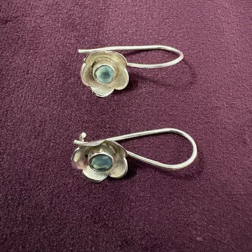 Sterling silver earrings with azure bloom design from Bhavya Silvers, featuring intricate floral patterns and elegant craftsmanship.
