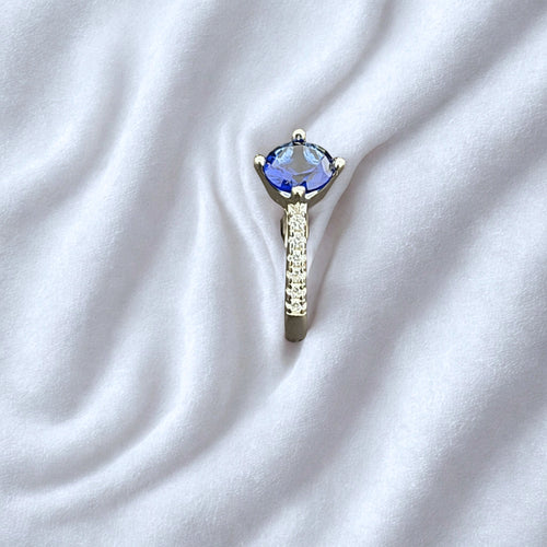 Blue Sapphire 925 Silver Ring with Accent Stones