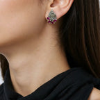 Sterling Silver Marcasite Ruby Stud Earrings - Bhavya Silvers