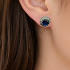 Vintage Blue Crystal Silver Stud Earrings for Elegant Style - Bhavya Silvers