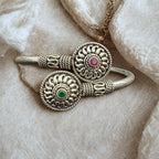 Antique Silver Adjustable Cuff Bracelet with Red & Green Gems