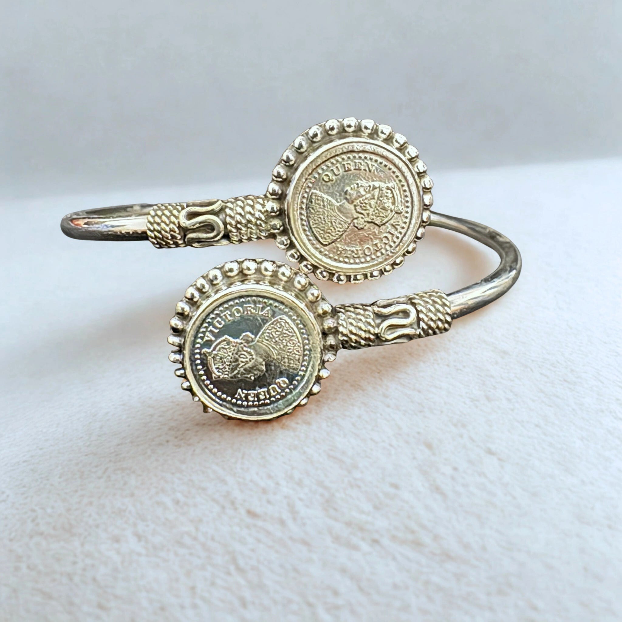 Vintage Silver Queen Victoria Coin Cuff Bracelet