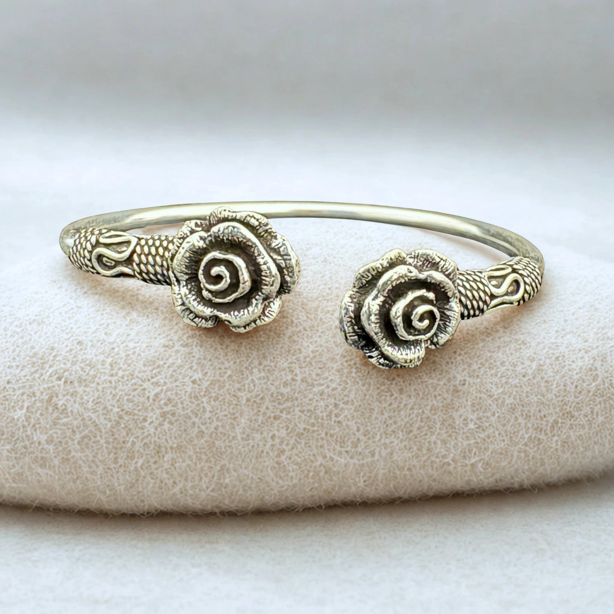 Antique Silver Floral Rose Cuff Bracelet