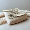 Antique Silver Floral Open Bangle Bracelet - Bhavya Silvers