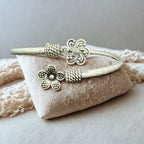 Antique Silver Floral Open Bangle Bracelet - Bhavya Silvers