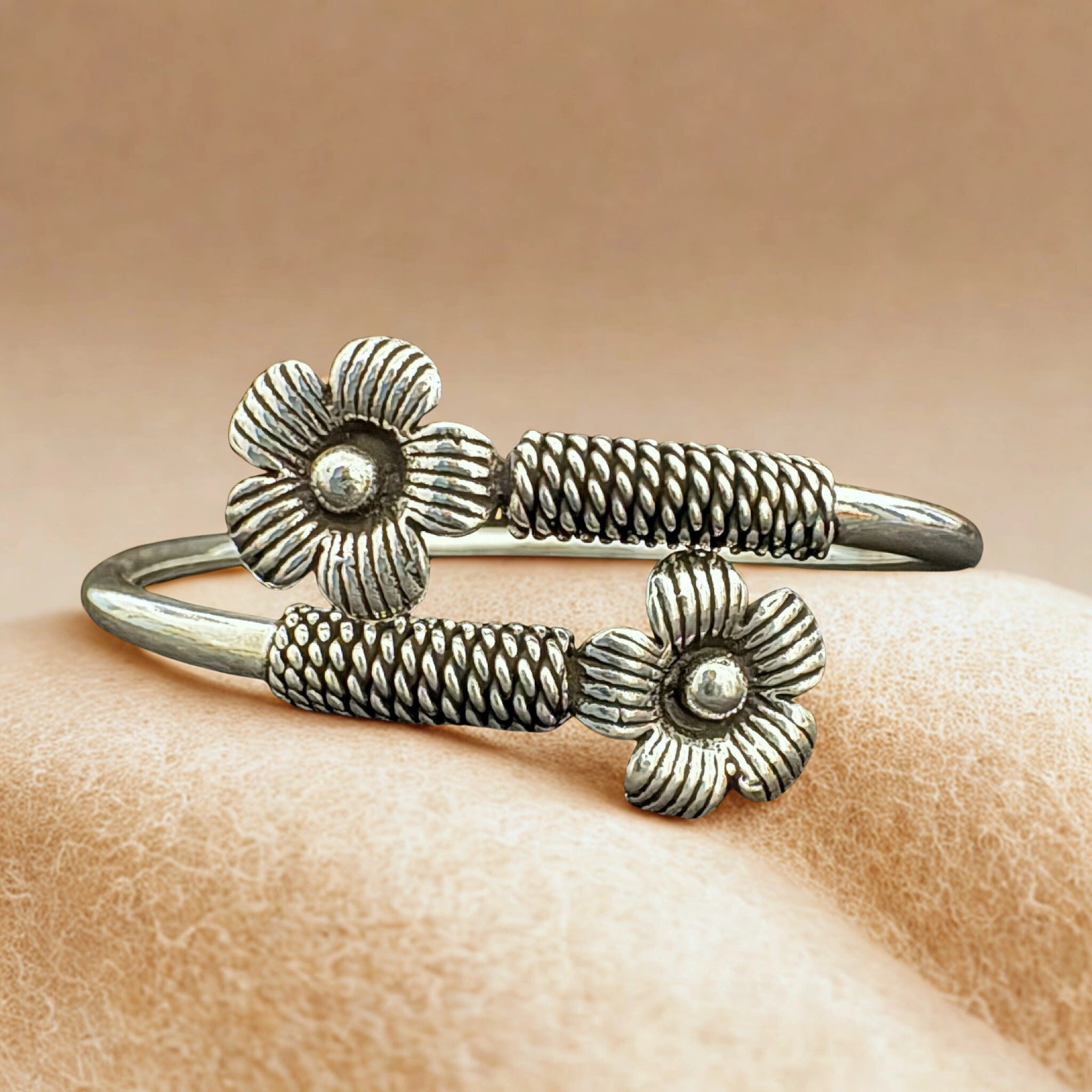 Elegant Silver Flower Cuff Bracelet