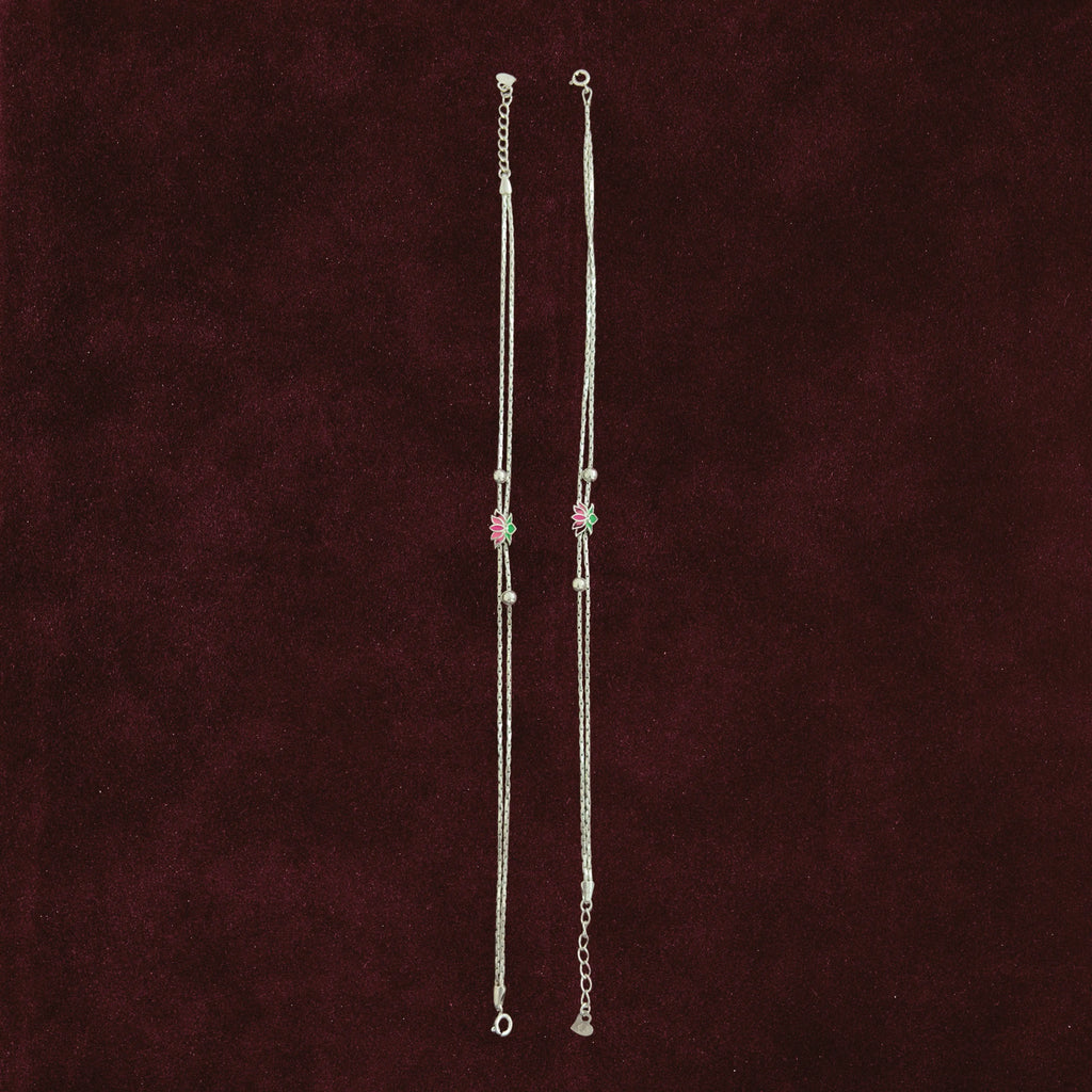 Twin-Strand Lotus Bloom Anklet Pair