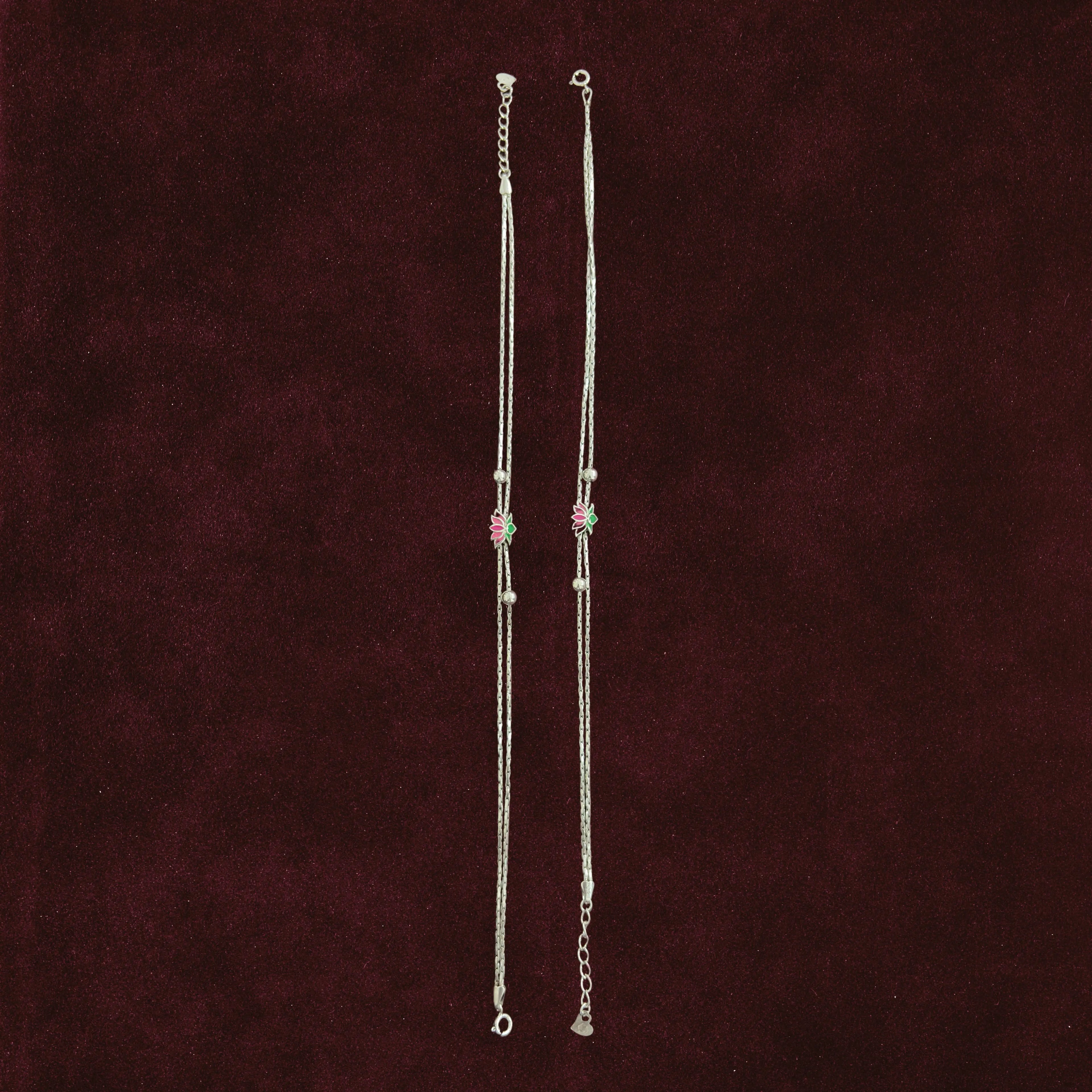 Twin-Strand Lotus Bloom Anklet Pair