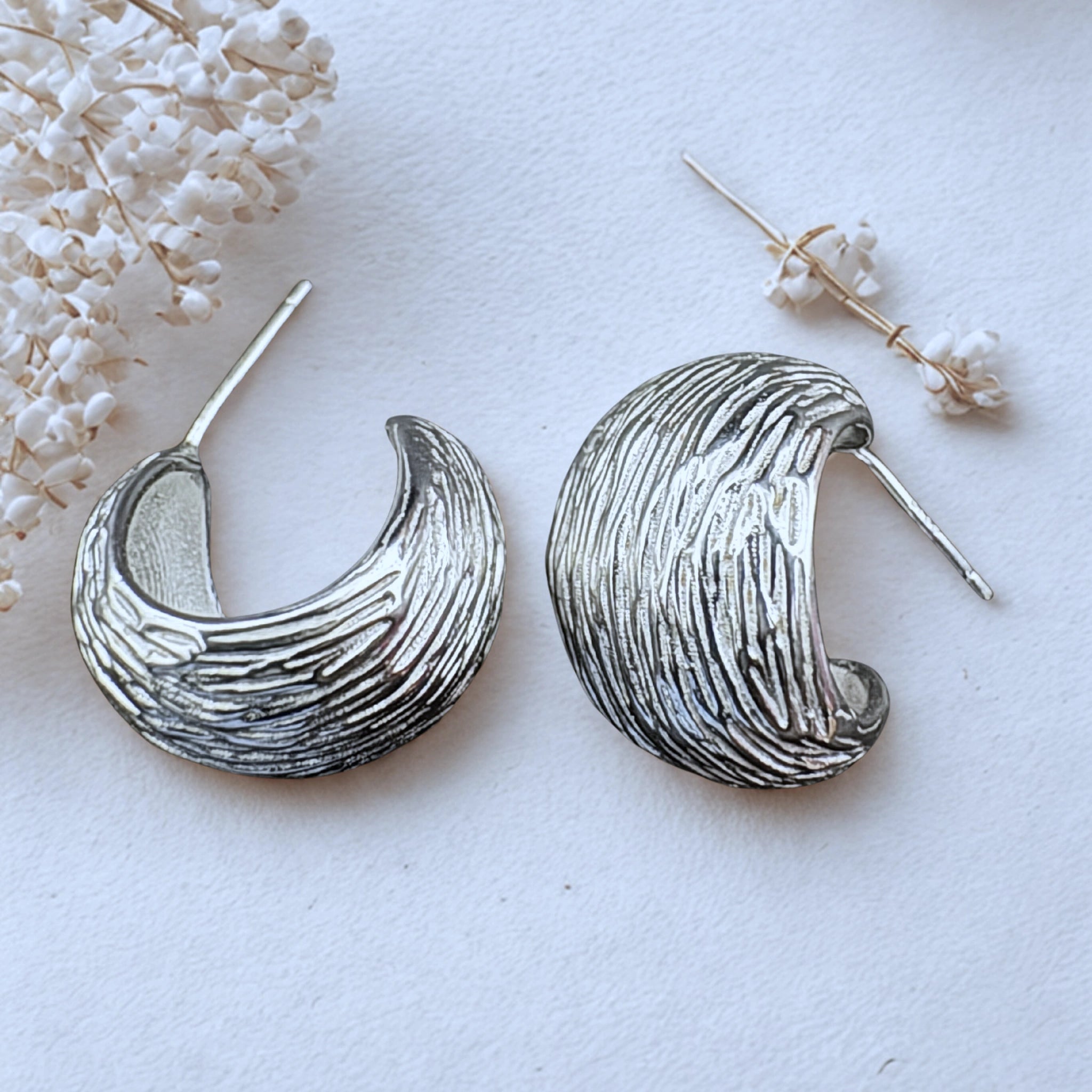 Textured Silver Half Hoop Earrings for Everyday Wear