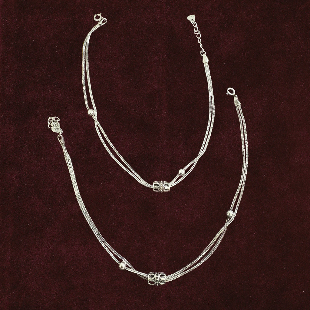 Double-Strand Filigree Orbit Anklet Pair