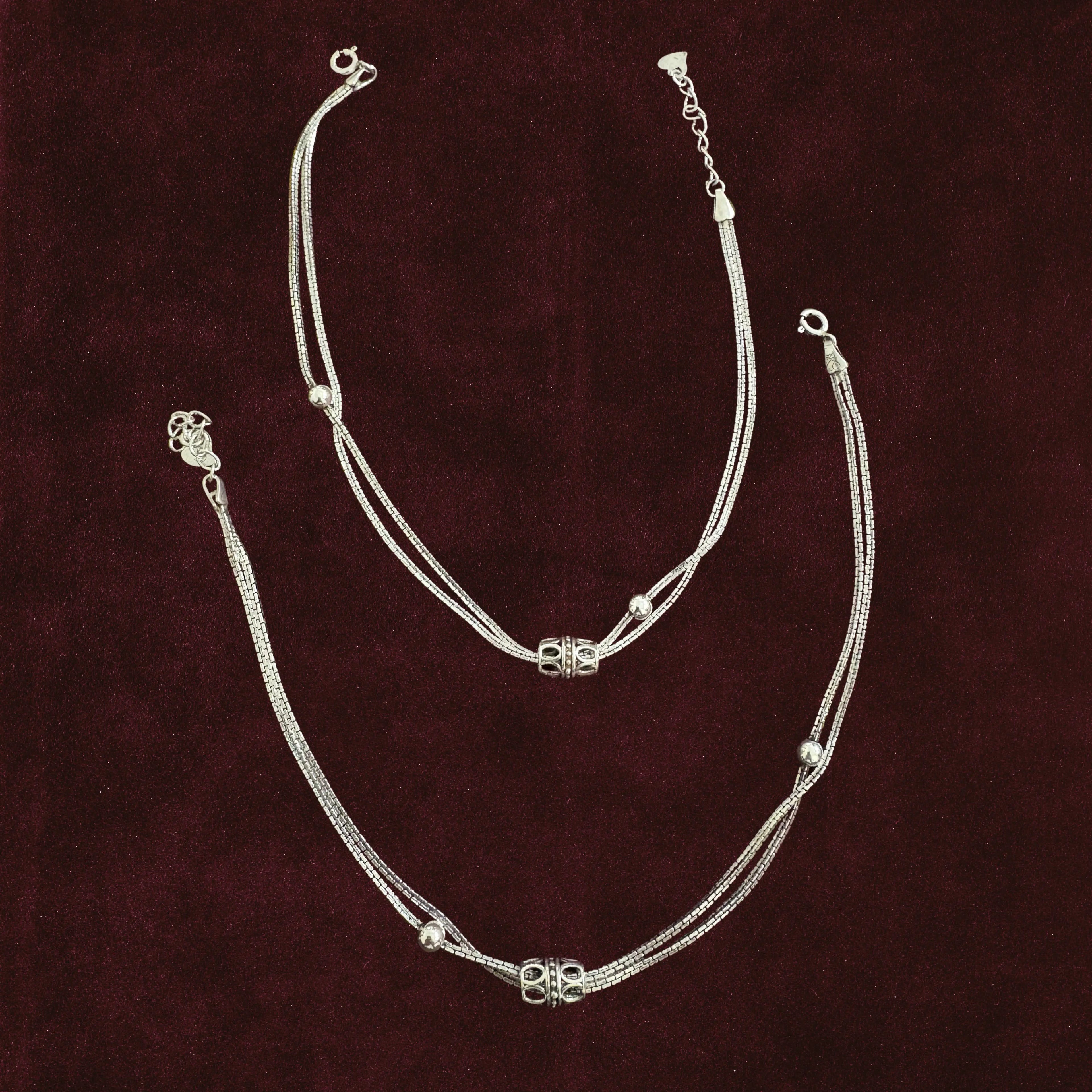 Double-Strand Filigree Orbit Anklet Pair
