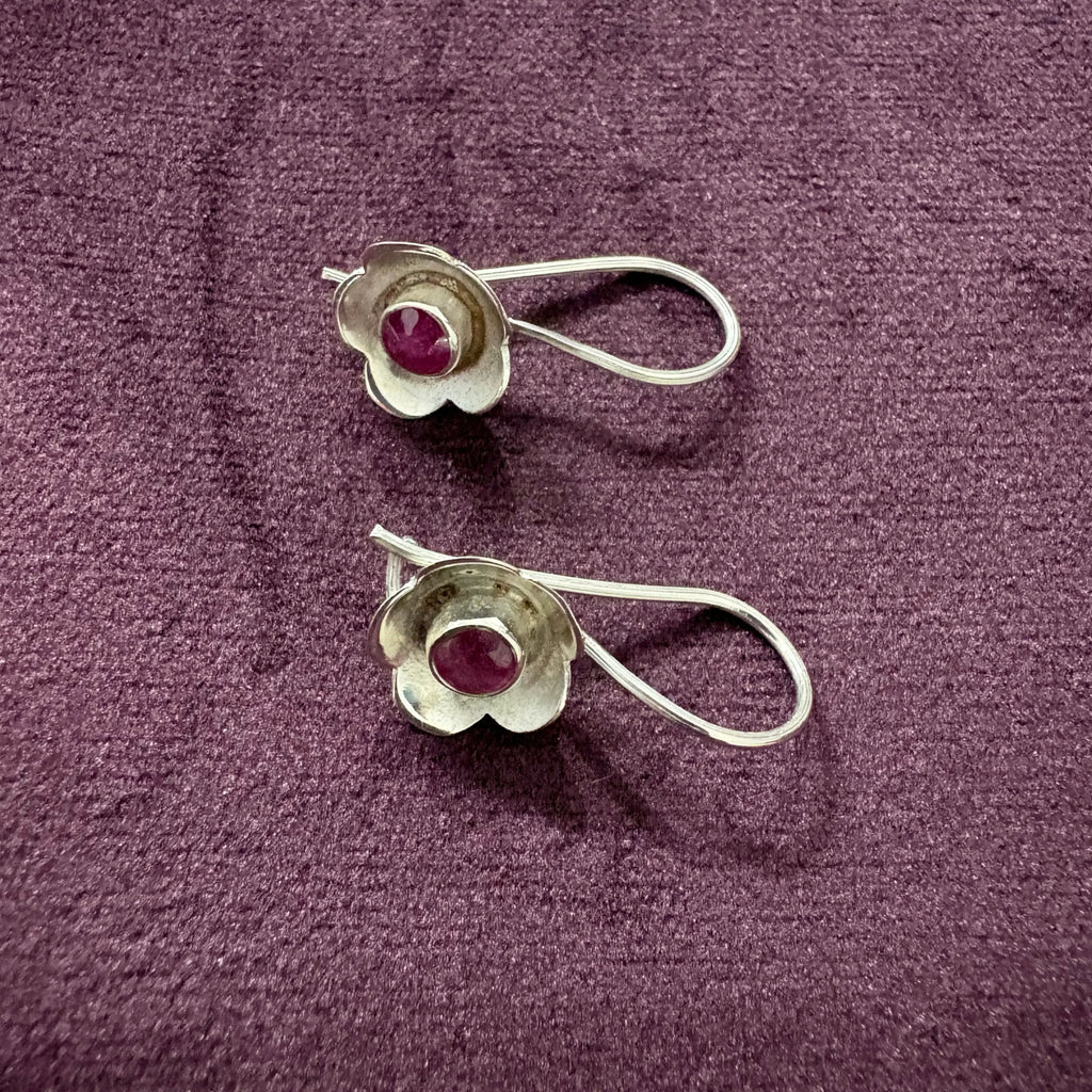Crimson Bloom Sterling Silver Earrings