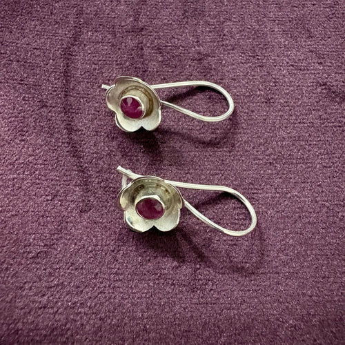 Crimson Bloom Sterling Silver Earrings