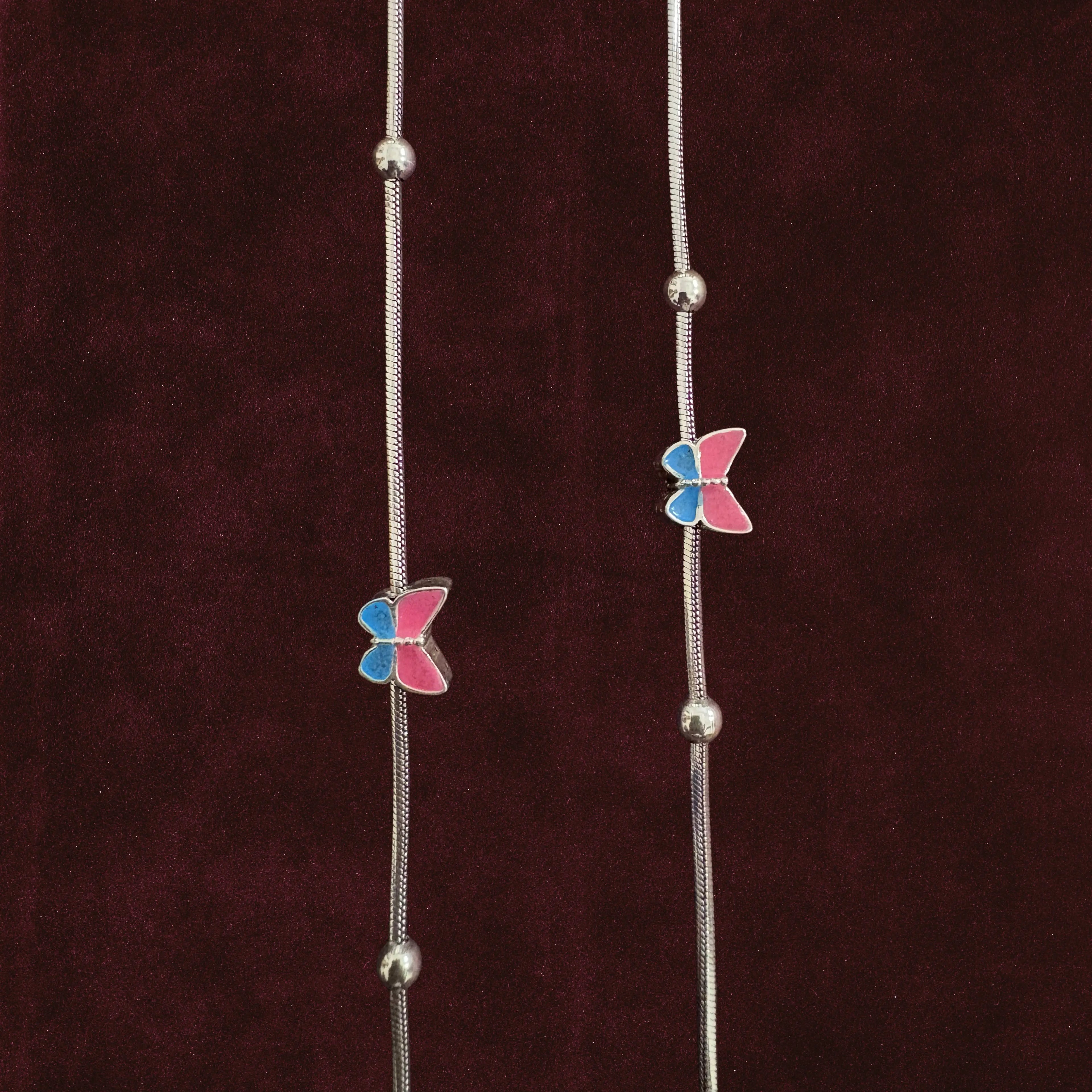 Fluttering Dual-Tone Butterfly Anklet Pair closeup
