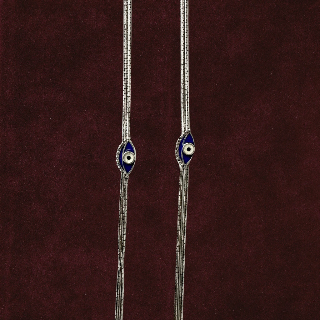 Sapphire Evil Eye Anklet Pair closeup on a solid background