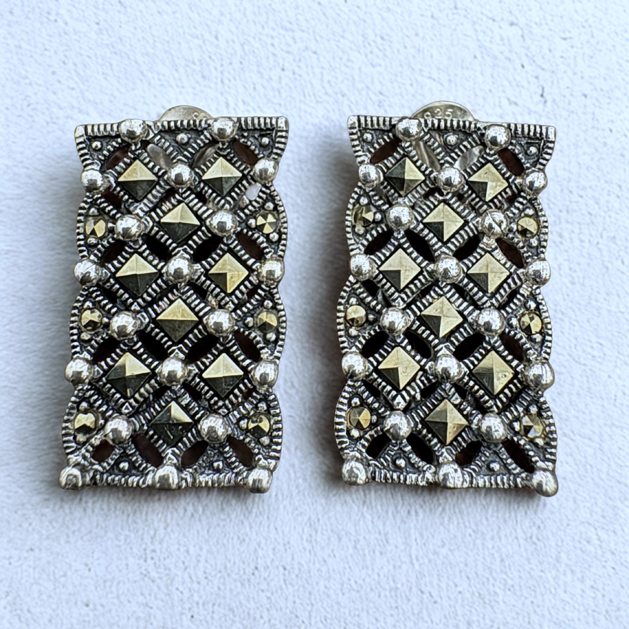 Sterling Silver Drop Earrings with Faceted Pyrite Accents