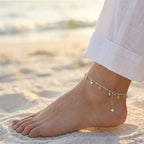 close up of Indian female wearing Vibrant Heart Charm Anklet