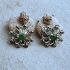 Sterling Silver Floral Stud Earrings with Green Gemstone