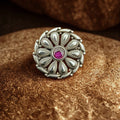 Floral Ruby Center Gemstone 92.5 Sterling Silver Ring