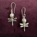 Pearl Dragonfly Sterling Silver Earrings