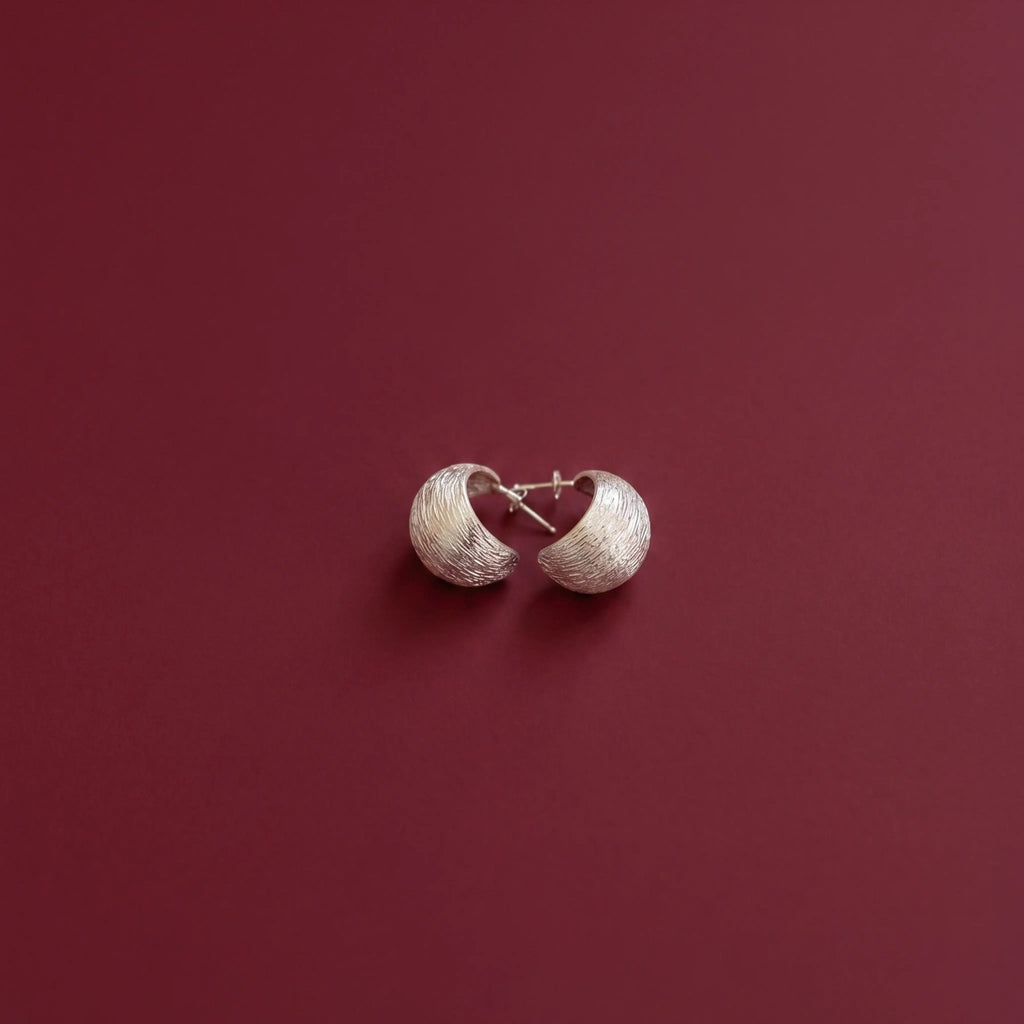 Pair of 925 silver earrings on a red background
