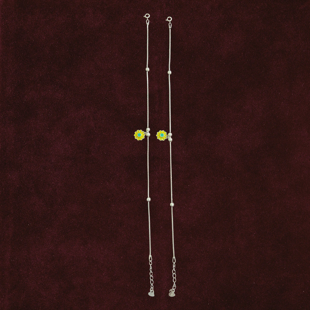 Sunflower Snake Chain Anklet Pair on maroon background