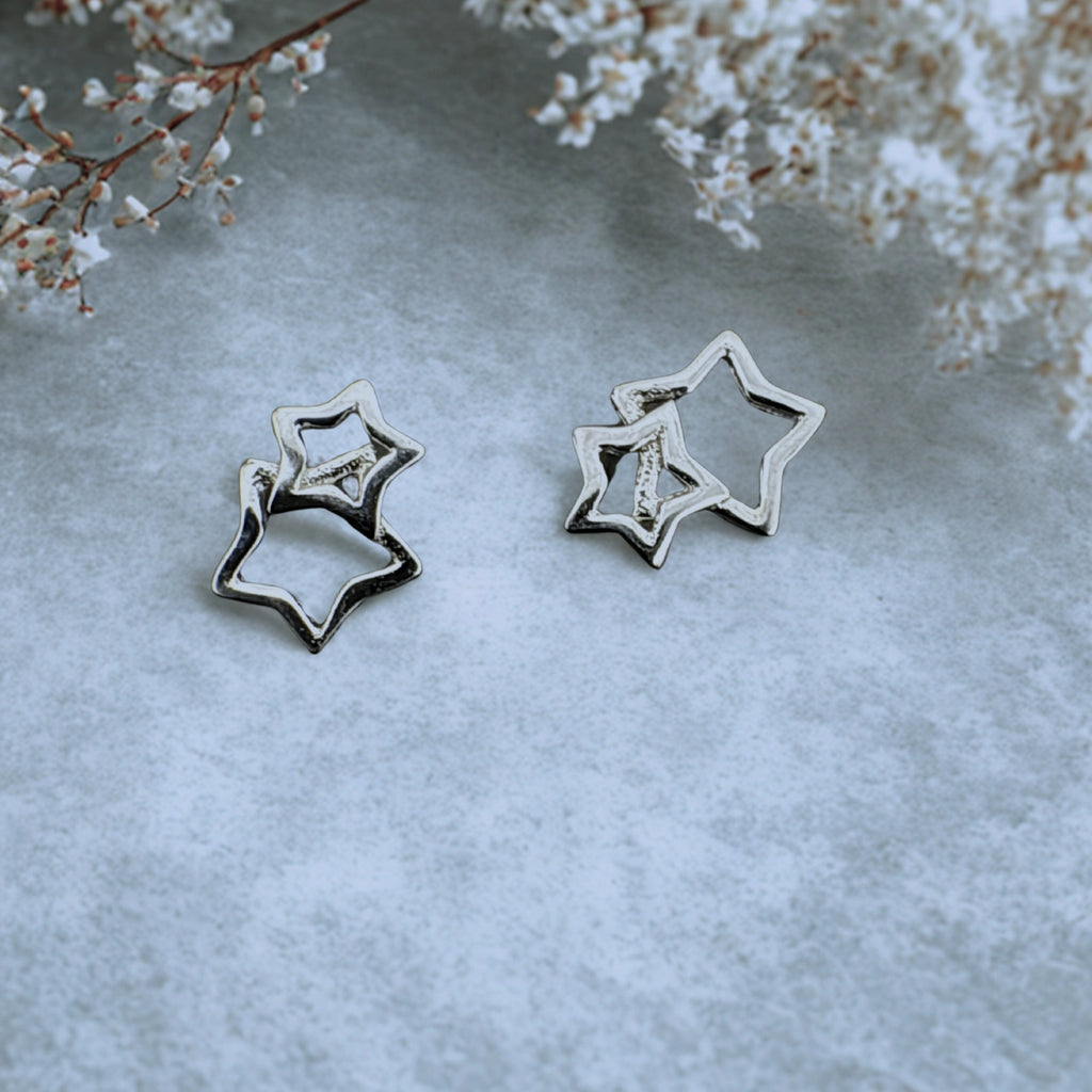 Double Star Stud Earrings 92.5 Silver