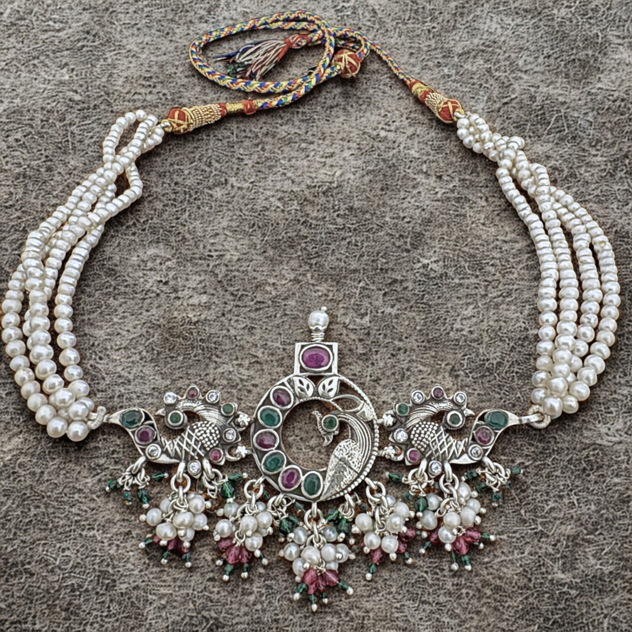 Peacock Motifs 925 Sterling Silver Necklace – Bhavya Silvers