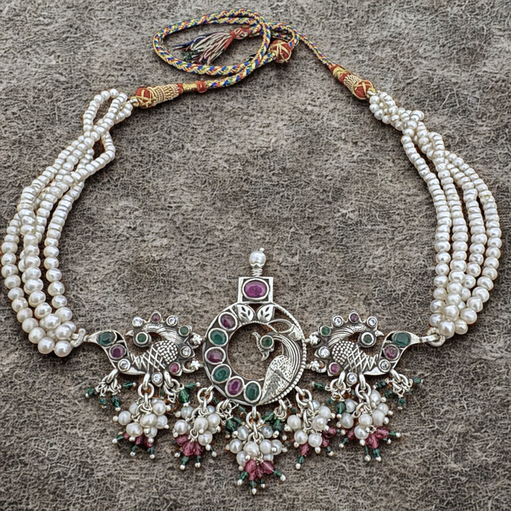 Peacock Motifs 925 Sterling Silver Necklace