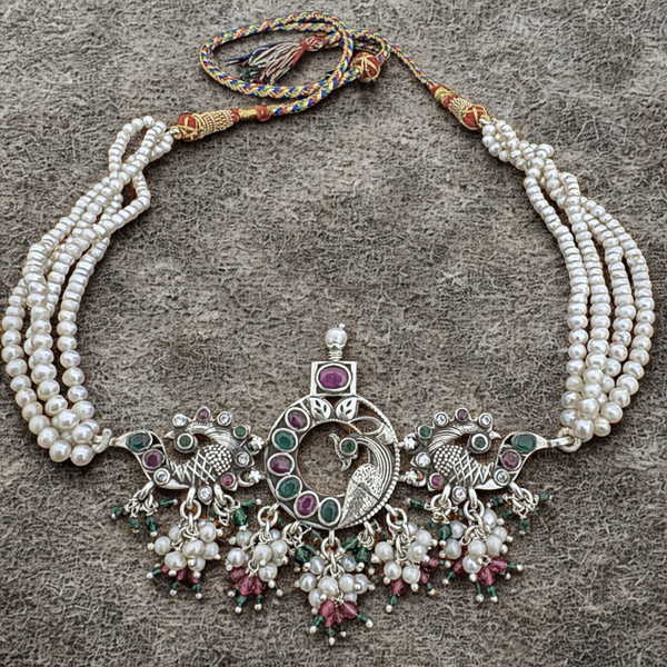 Peacock Motifs 925 Sterling Silver Necklace