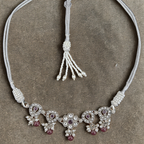Sterling Silver Necklace with Ruby and Pearl Accents