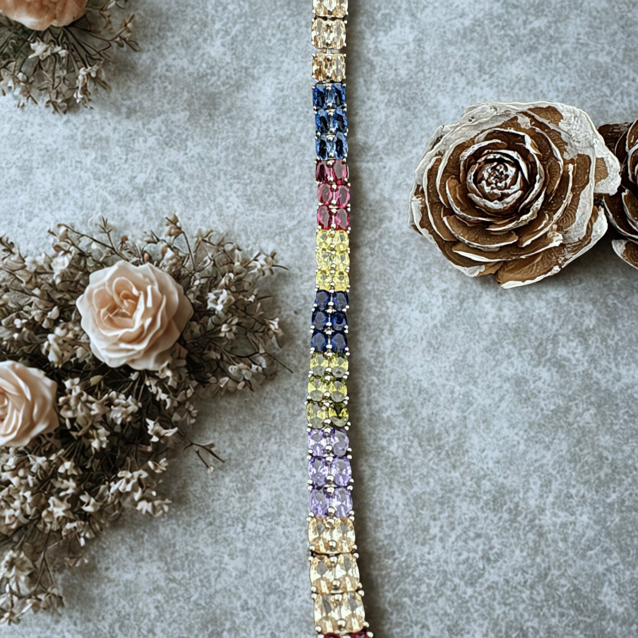 Multicolor Gemstone Sterling Silver Bracelet - Elegant Jewelry