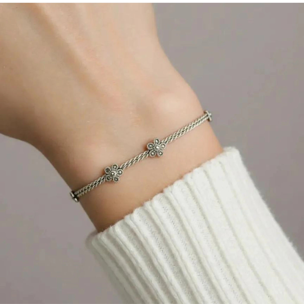 Sterling Silver Floral Chain Bracelet - Elegant Jewelry
