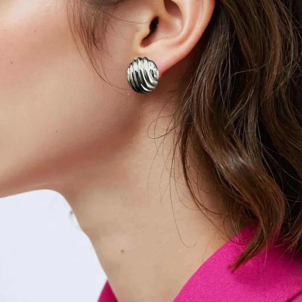 Sterling Silver Textured Wave Stud Earrings