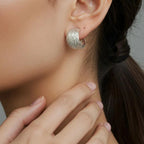 Textured Silver Half Hoop Earrings for Everyday Wear