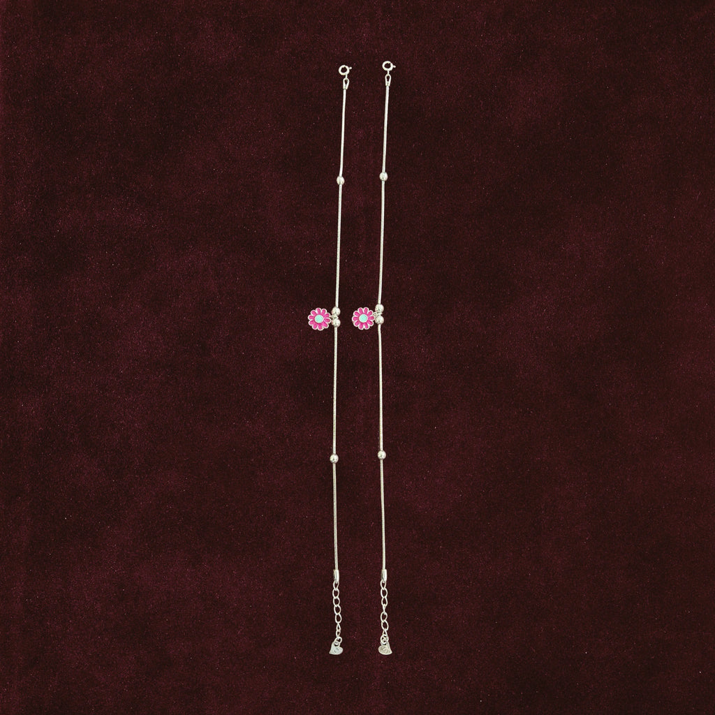 Pink Floral Anklet Pair on maroon background