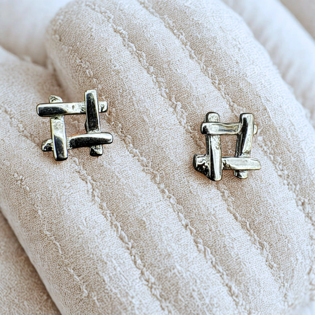 Sterling Silver Abstract Stud Earrings - Modern Design