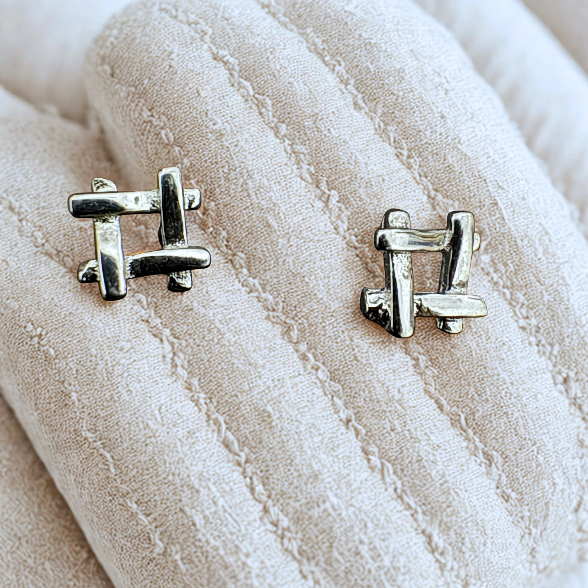 Sterling Silver Abstract Stud Earrings - Modern Design