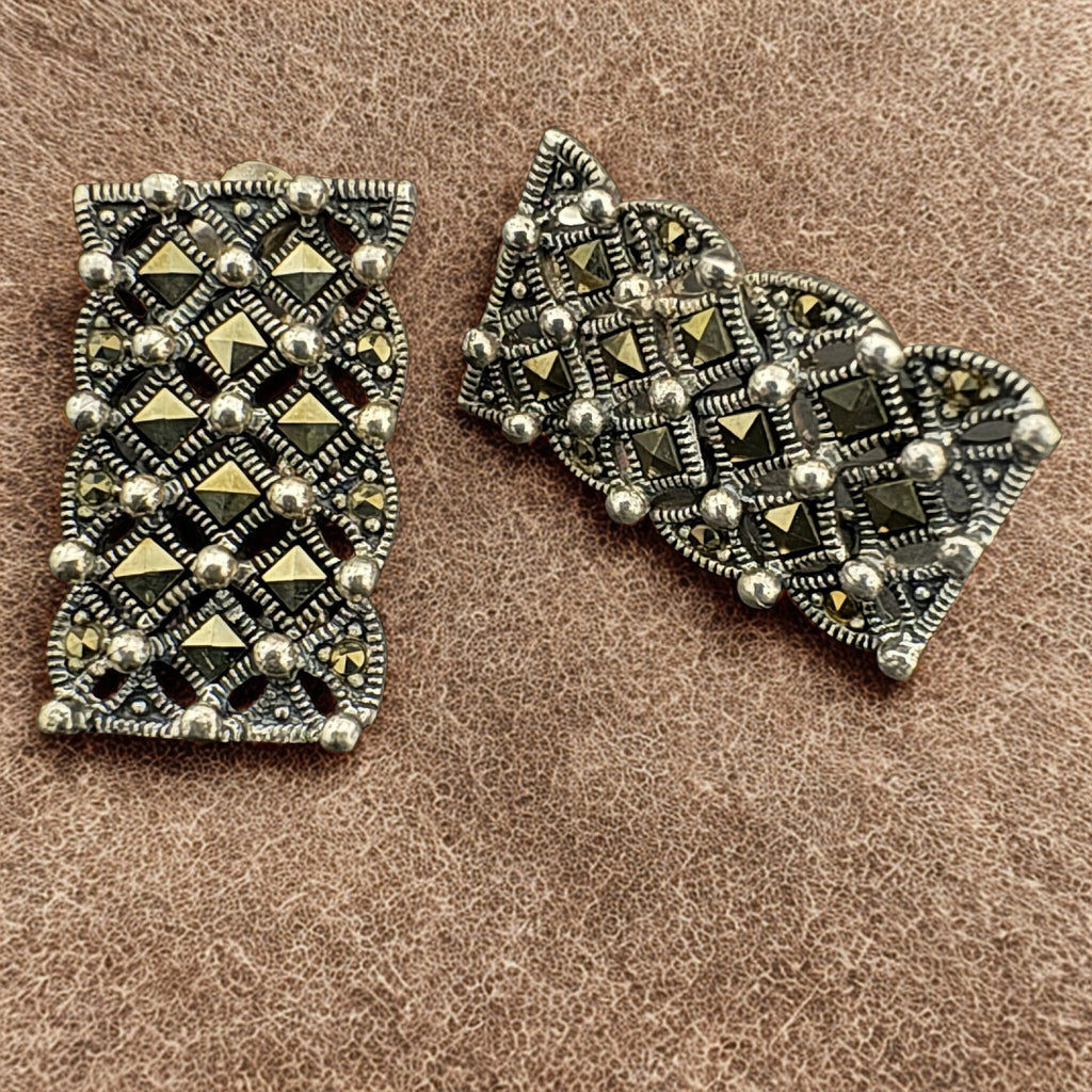 Sterling Silver Drop Earrings with Faceted Pyrite Accents