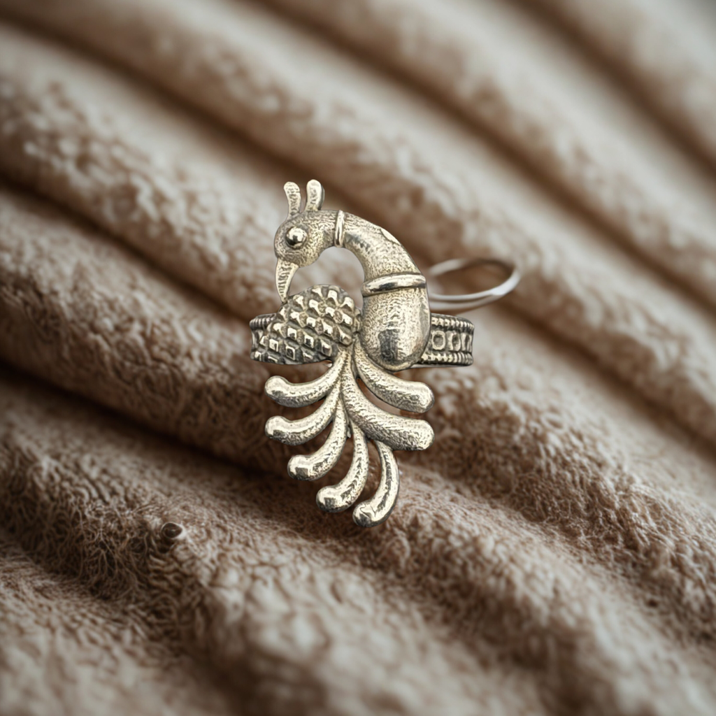 Peacock Adjustable 925 Silver Ring