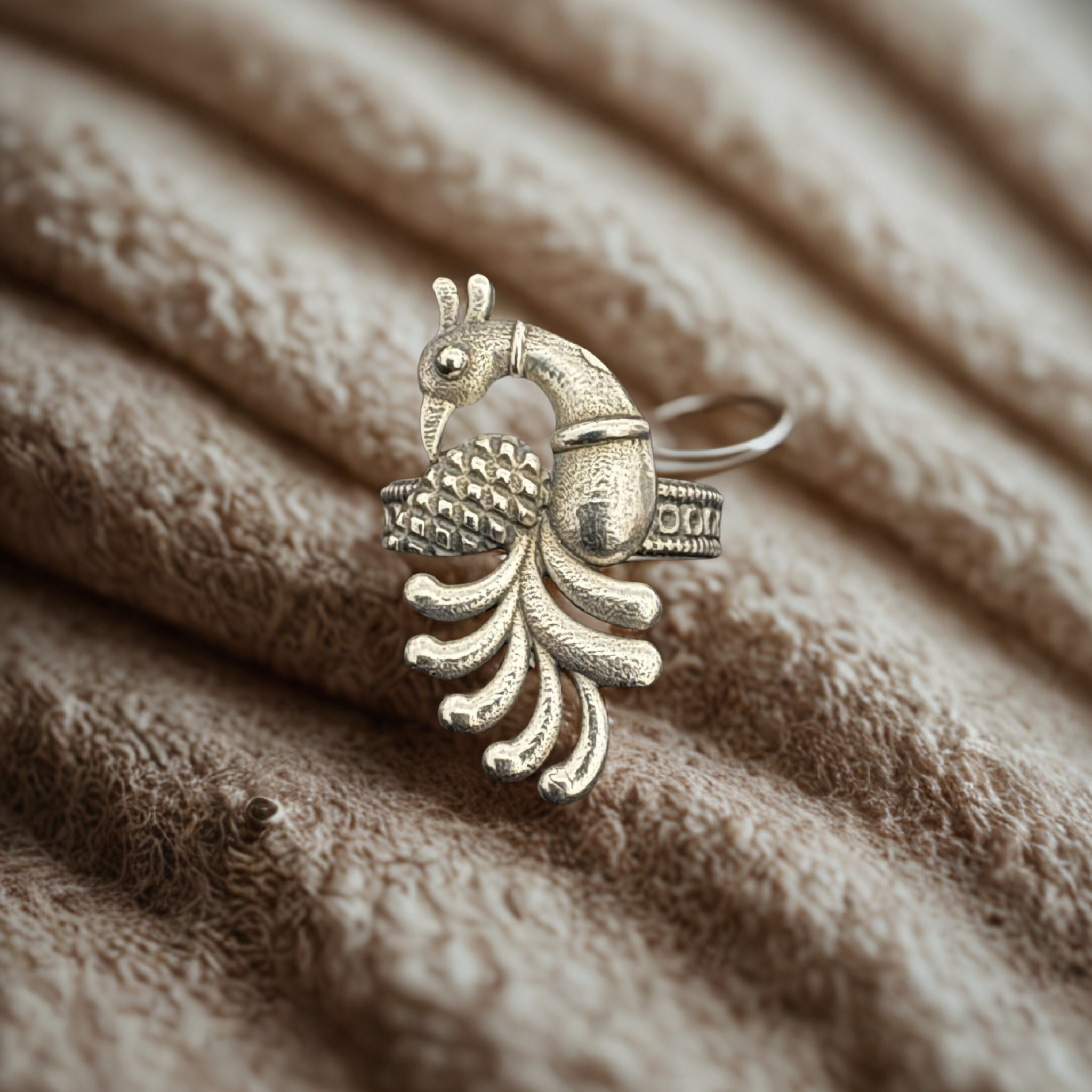 Peacock Adjustable 925 Silver Ring