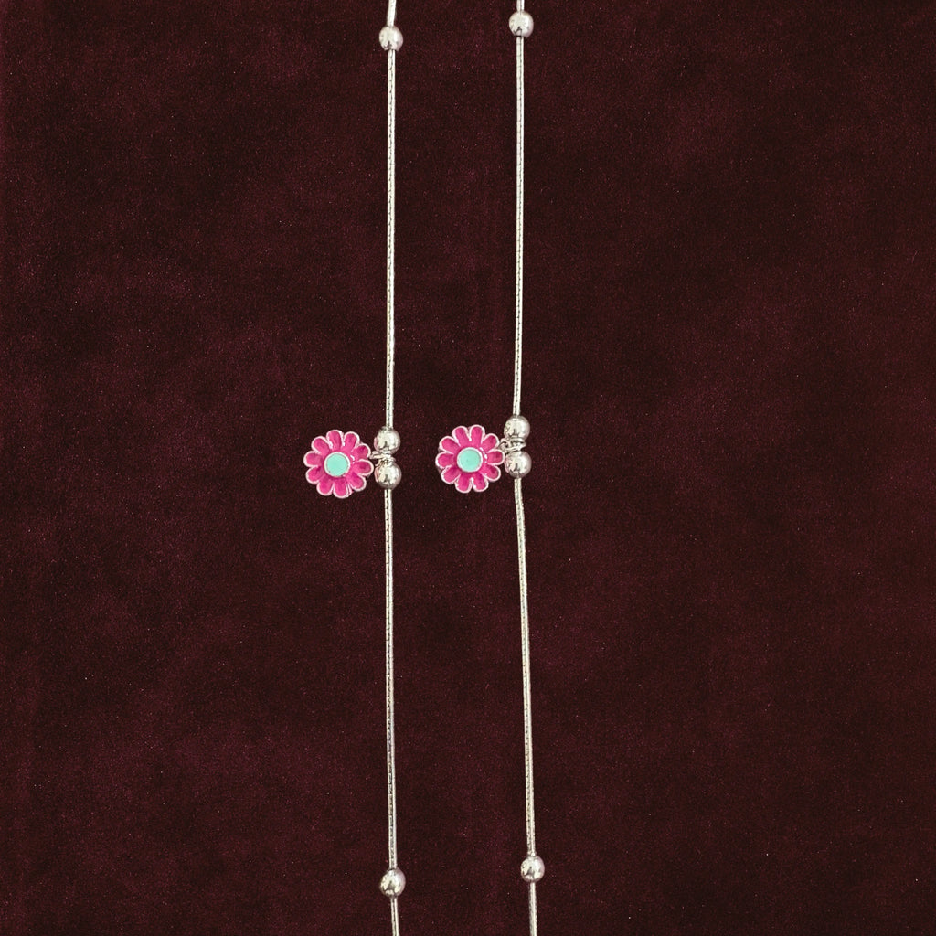 Pink Floral Anklet Pair close up 