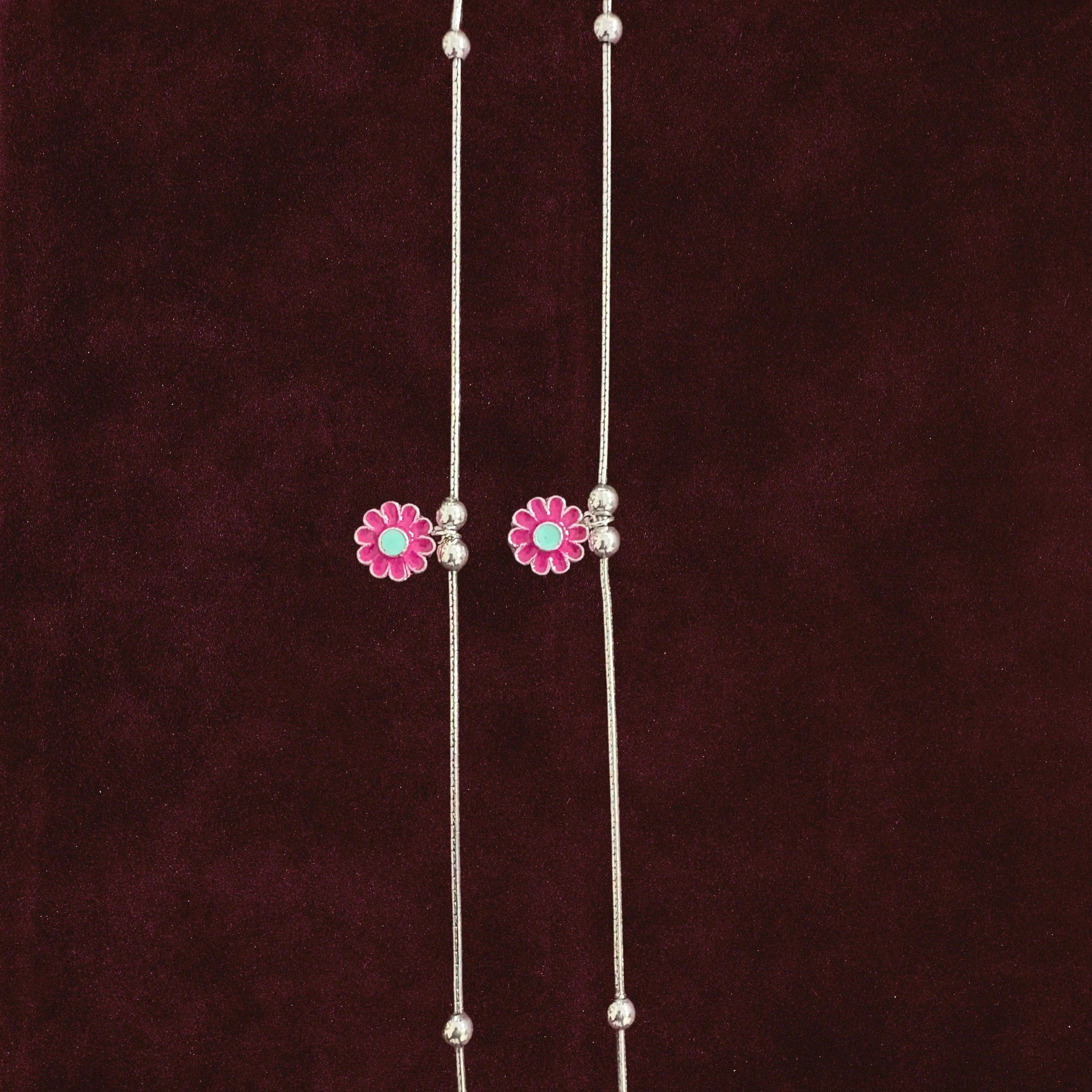 Pink Floral Anklet Pair close up 