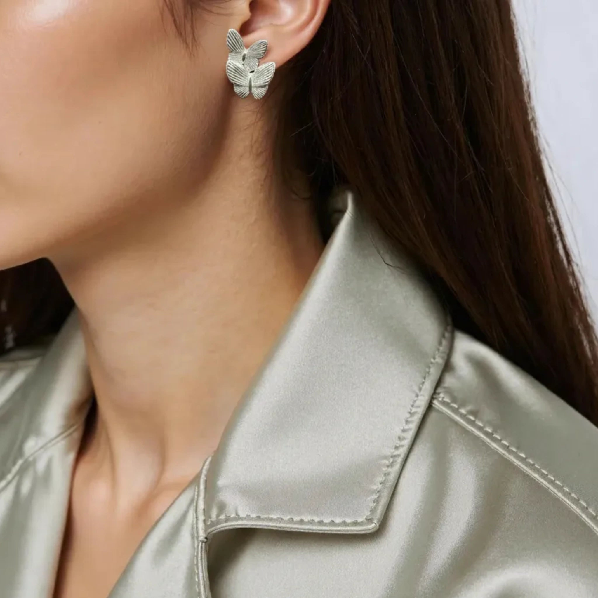 Sterling Silver Double Butterfly Stud Earrings