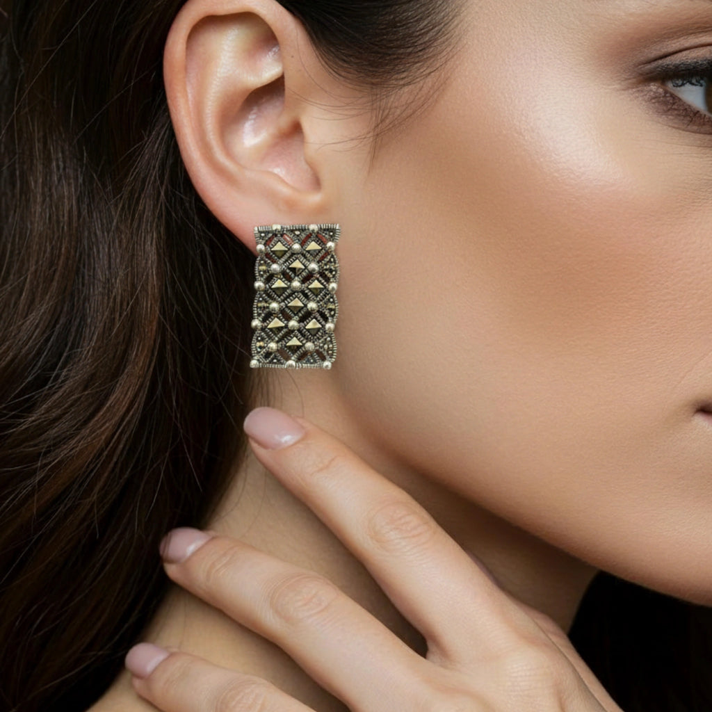 Sterling Silver Drop Earrings with Faceted Pyrite Accents