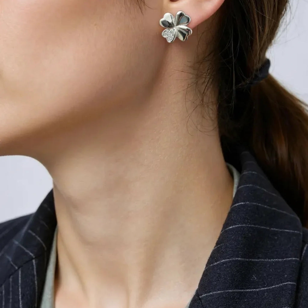 Sterling Silver Four-Leaf Clover Earring Studs - Elegant Jewelry