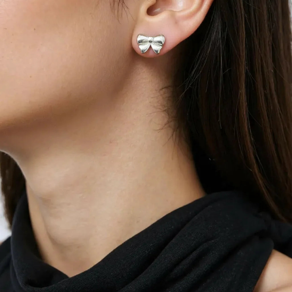 Elegant Sterling Silver Bow Knot Stud Earrings